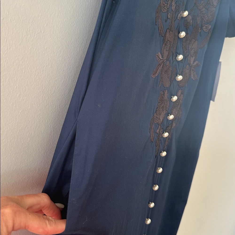 Mestiza New York NWT Elliana Barong Navy Embroidered Midi Dress Sz Small - Picture 9 of 12